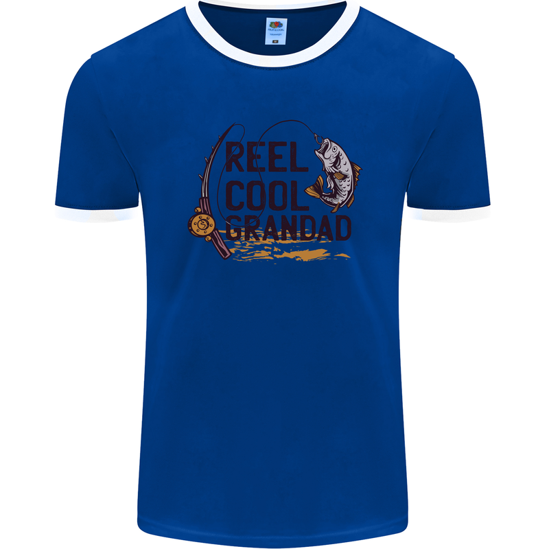 Reel Cool Grandad Funny Fishing Fisherman Mens Ringer T-Shirt FotL Royal Blue/White