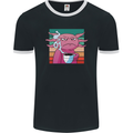 Grumpy Axolotl With Coffee Mens Ringer T-Shirt FotL Black/White