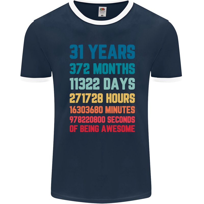 31st Birthday 31 Year Old Mens Ringer T-Shirt FotL Navy Blue/White