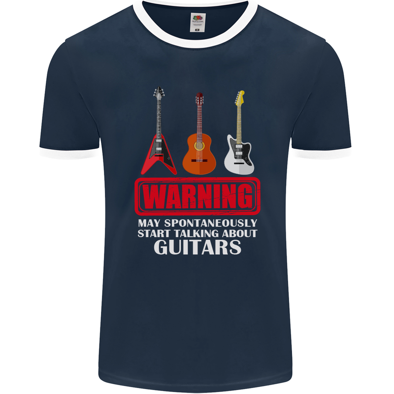 May Start Talking About Guitars Guitarist Mens Ringer T-Shirt FotL Navy Blue/White