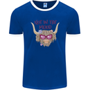 Not in the Mood Funny Highland Cow Mens Ringer T-Shirt FotL Royal Blue/White