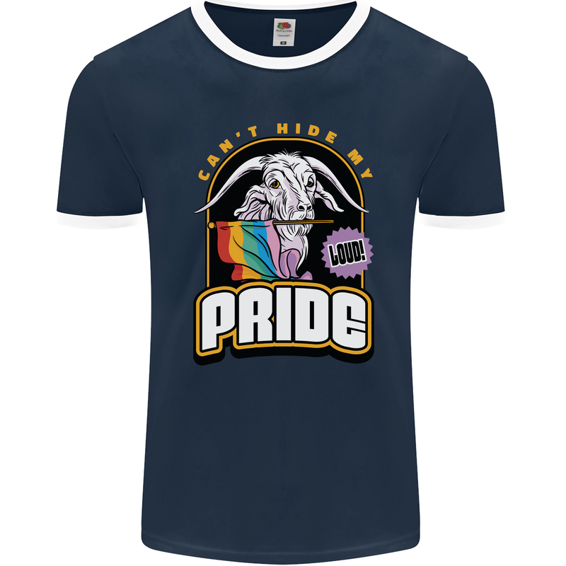 Can't Hide My Pride LGBT Gay Awareness Mens Ringer T-Shirt FotL Navy Blue/White