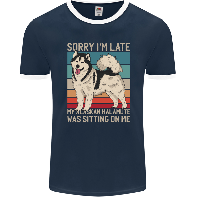 Alaskan Dog Sorry I'm Late Mens Ringer T-Shirt FotL Navy Blue/White