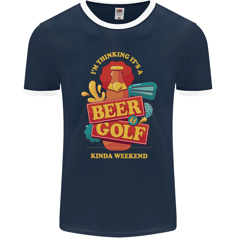 Beer and Golf Kinda Weekend Funny Golfer Mens Ringer T-Shirt FotL Navy Blue/White