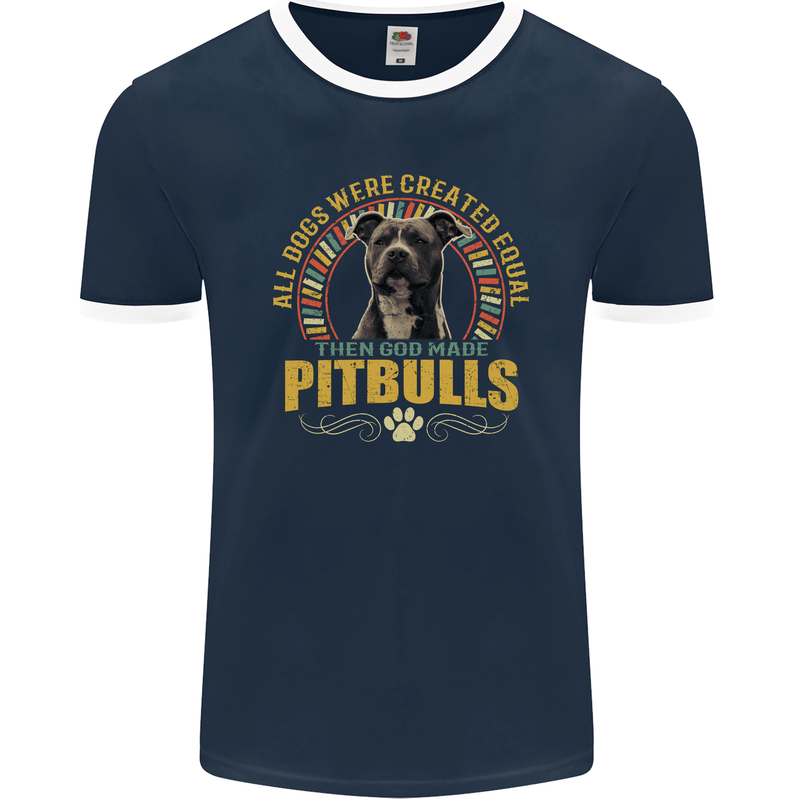 A Pitbull Dog Mens Ringer T-Shirt FotL Navy Blue/White