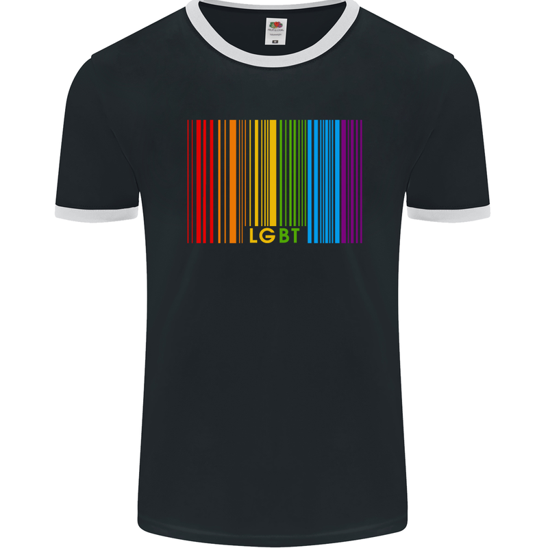 LGBT Barcode Gay Pride Day Awareness Mens Ringer T-Shirt FotL Black/White