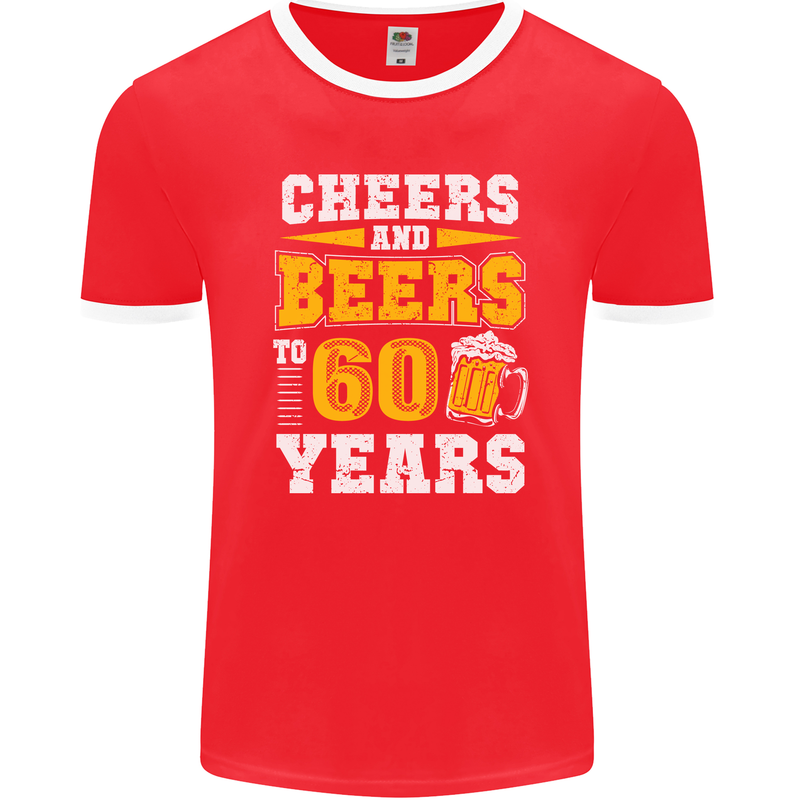 60th Birthday 60 Year Old Funny Alcohol Mens Ringer T-Shirt FotL Red/White