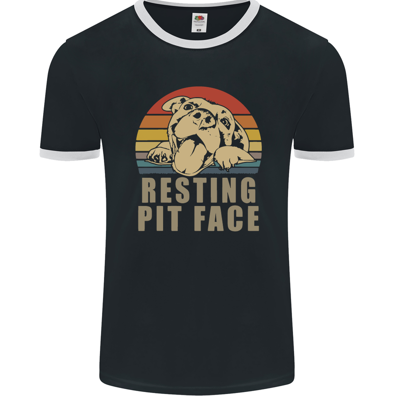 Resting Pit Bull Face Funny Dog Puppy Mens Ringer T-Shirt FotL Black/White