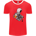 Beer or Death Skull Funny Alcohol Mens Ringer T-Shirt FotL Red/White