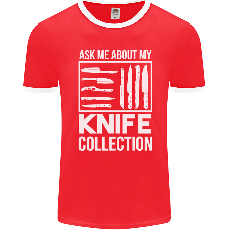 Chef Ask About My Knife Collection Funny Mens Ringer T-Shirt FotL Red/White