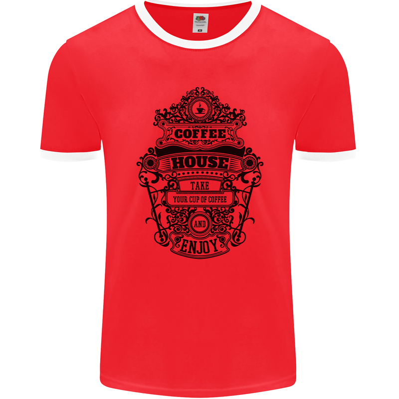 Coffee House Mens Ringer T-Shirt FotL Red/White