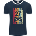 27th Birthday 27 Year Old Level Up Gamming Mens Ringer T-Shirt FotL Navy Blue/White