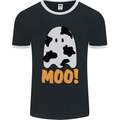 Moo Funny Cow Ghost Halloween Spooky Mens Ringer T-Shirt FotL Black/White