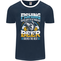 Fishing & Beer Funny Fisherman Alcohol Mens Ringer T-Shirt FotL Navy Blue/White