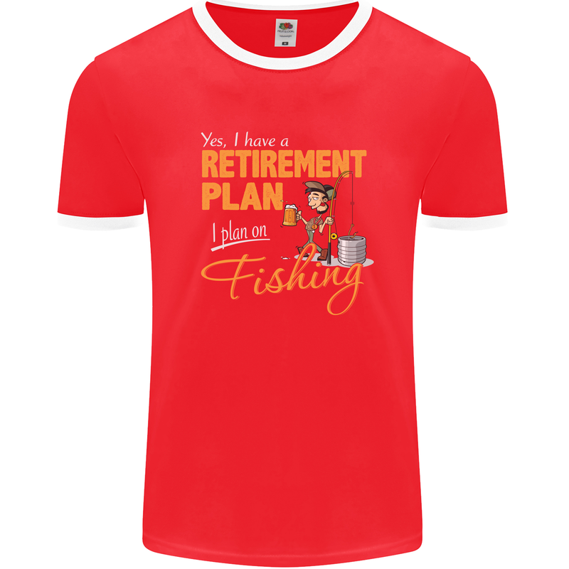 Retirement Plan Fishing Funny Fisherman Mens Ringer T-Shirt FotL Red/White