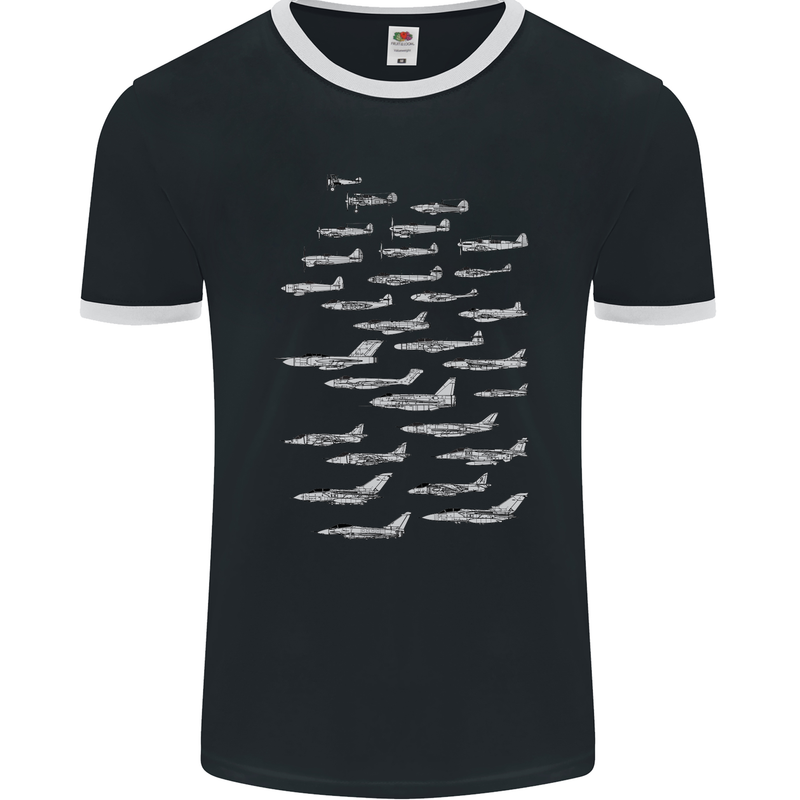 British RAF Fighters Royal Air Force Planes Mens Ringer T-Shirt FotL Black/White