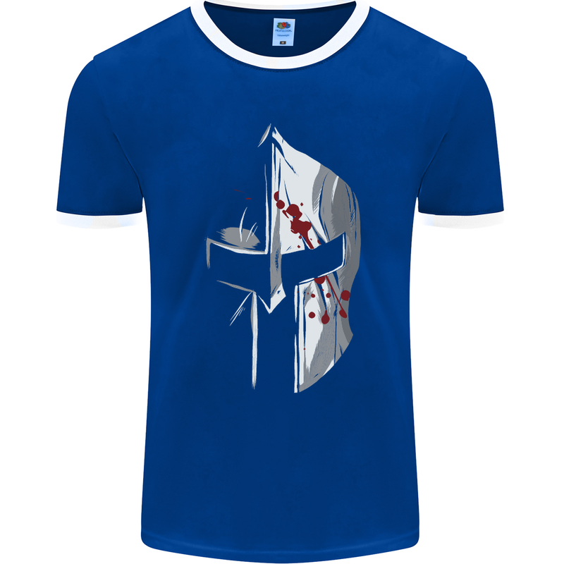 Gym Training Top Spartan Helmet MMA Mens Ringer T-Shirt FotL Royal Blue/White