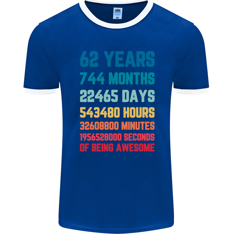 62nd Birthday 62 Year Old Mens Ringer T-Shirt FotL Royal Blue/White