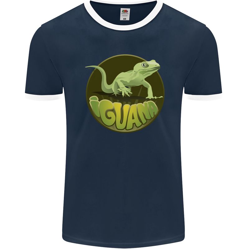 An Iguana Lizard Mens Ringer T-Shirt FotL Navy Blue/White