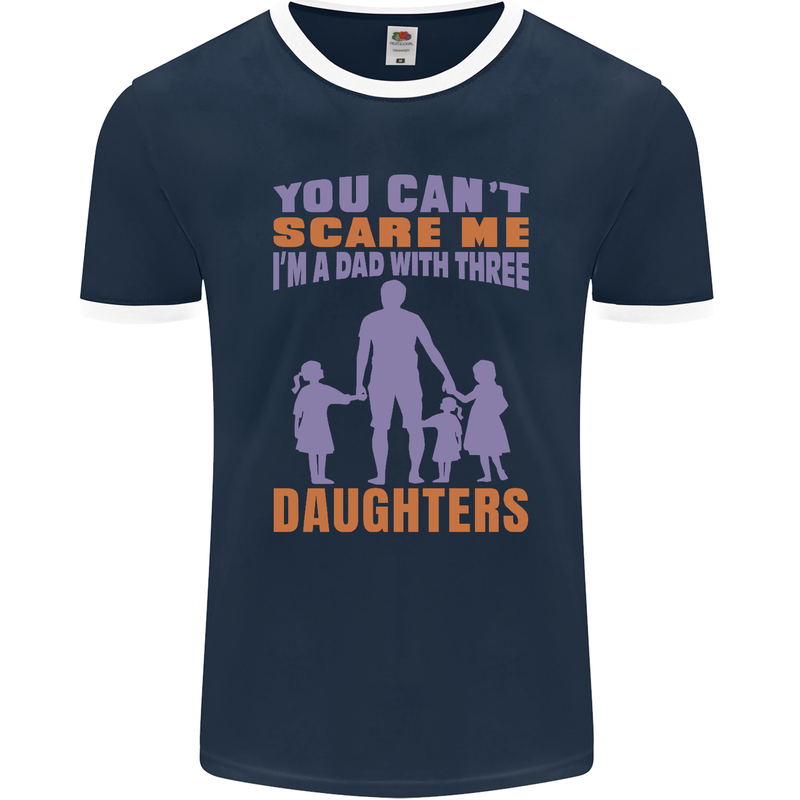 Dad With Three Daughters Funny Fathers Day Mens Ringer T-Shirt FotL Navy Blue/White