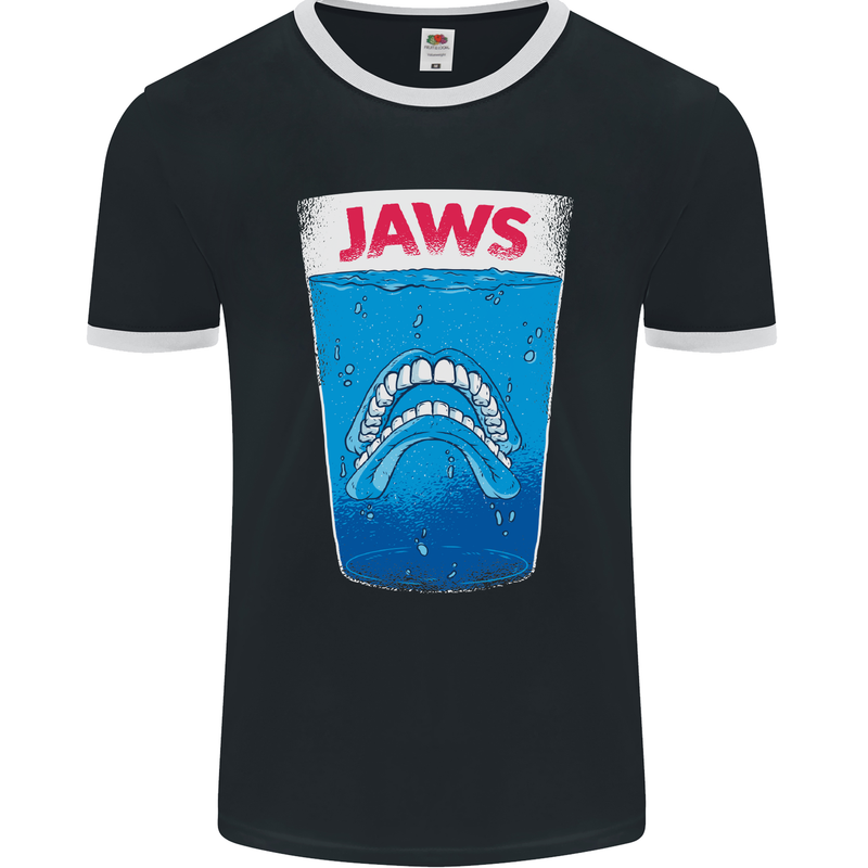 Jaws Funny Parody Dentures Skull Teeth Mens Ringer T-Shirt FotL Black/White