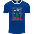 Merry Fishmas Funny Christmas Fishing Mens Ringer T-Shirt FotL Royal Blue/White