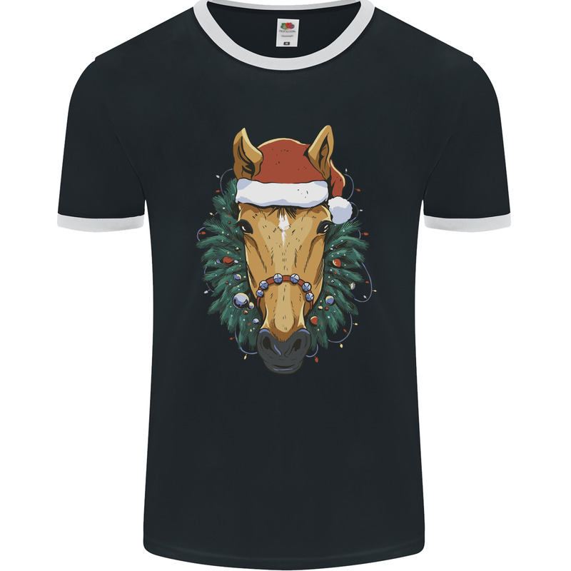 A Christmas Horse Equestrian Mens Ringer T-Shirt FotL Black/White