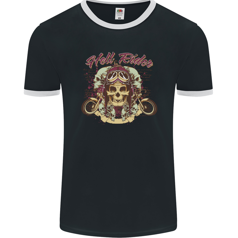 Hell Riders Motorcycle Motorbike Biker Mens Ringer T-Shirt FotL Black/White