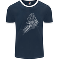 Motocross Rider Drawing Dirt Bike MotoX Mens Ringer T-Shirt FotL Navy Blue/White