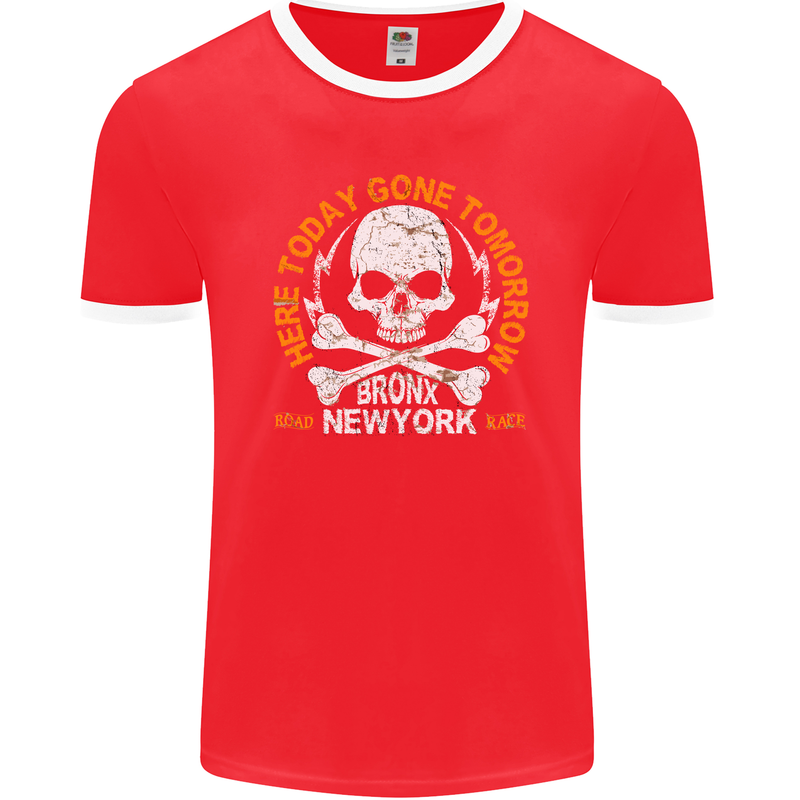 Biker Skull Here Today Motorbike Motorcycle Mens Ringer T-Shirt FotL Red/White