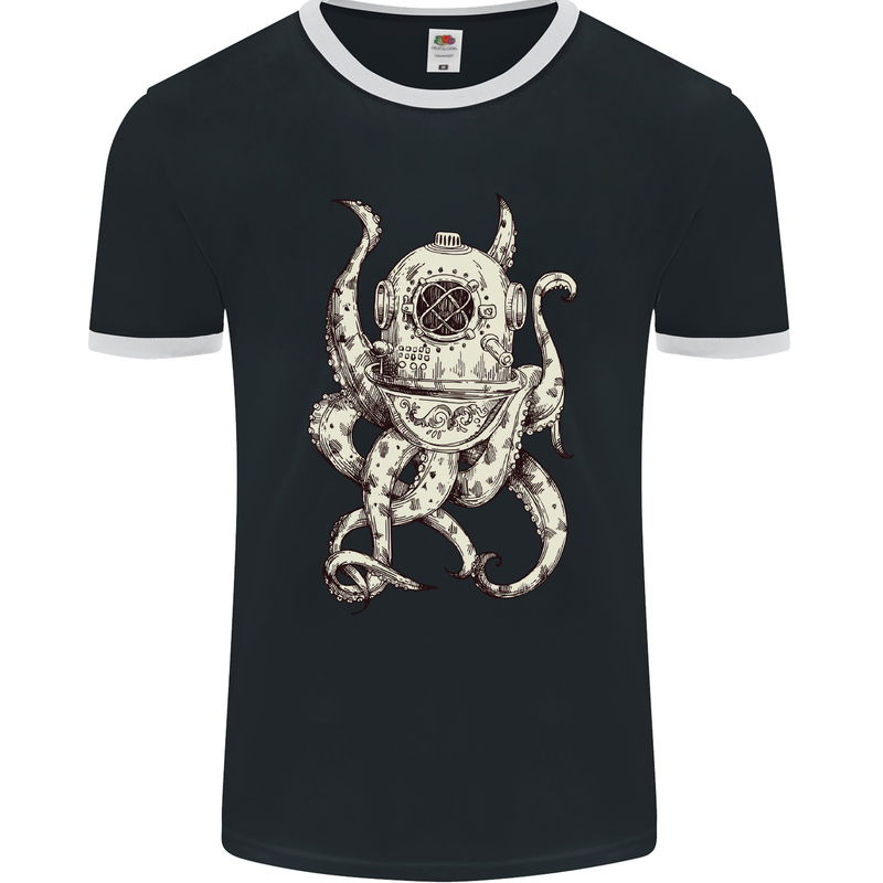 Steampunk Octopus Kraken Cthulhu Mens Ringer T-Shirt FotL Black/White