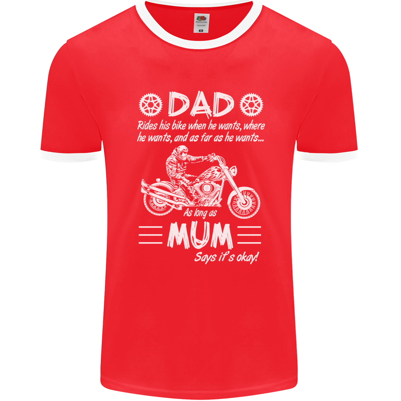 Dad Mum Biker Motorcycle Motorbike Funny Mens Ringer T-Shirt FotL Red/White