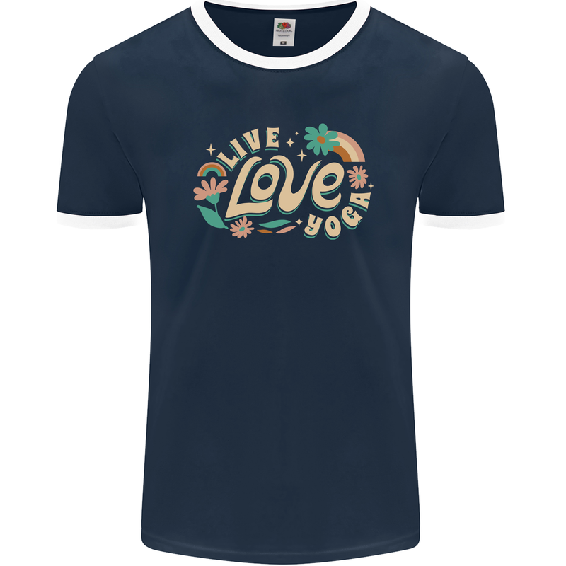 Live Love Yoga Mens Ringer T-Shirt FotL Navy Blue/White