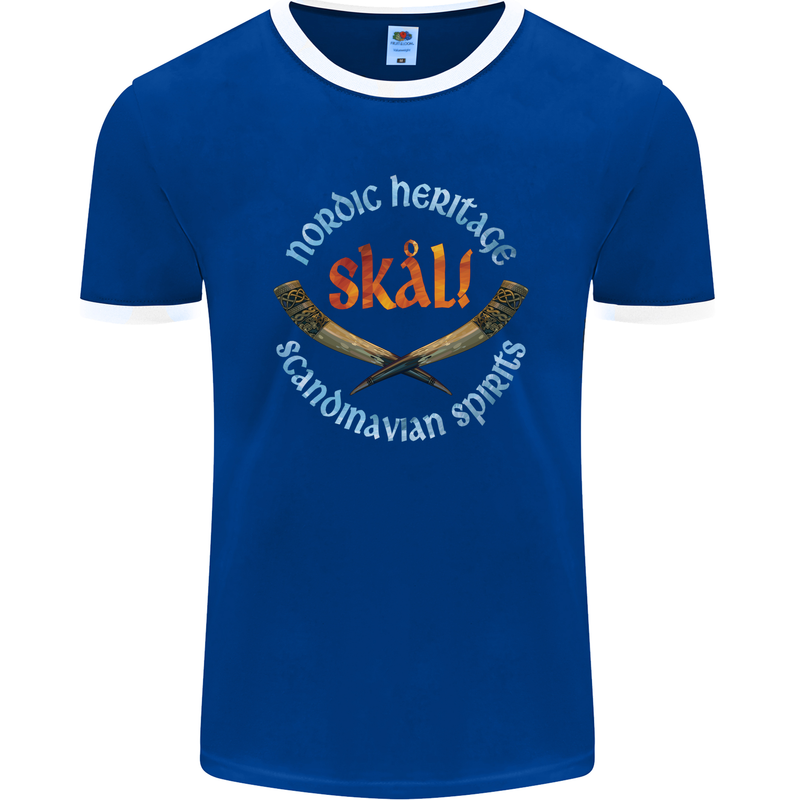 Skal The Vikings Alcohol Beer Nordic Odin Mens Ringer T-Shirt FotL Royal Blue/White