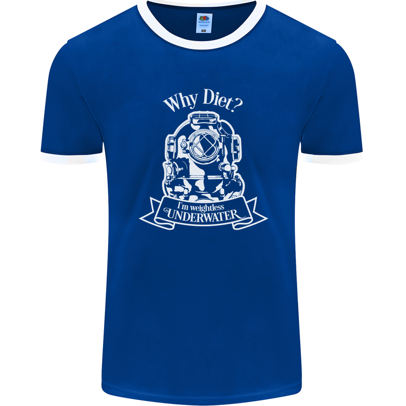 I'm Weightless Underwater Scuba Diving Mens Ringer T-Shirt FotL Royal Blue/White