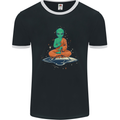 Meditating Alien UFO Yoga Mens Ringer T-Shirt FotL Black/White
