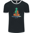 Meditating Alien UFO Yoga Mens Ringer T-Shirt FotL Black/White