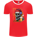 Christmas Party Skull Drinking Beer Alcohol Mens Ringer T-Shirt FotL Red/White