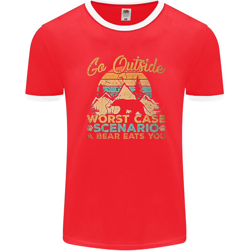 Go Outside Funny Camping Hiking Trekking Mens Ringer T-Shirt FotL Red/White