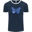 Dripping Blue Butterfly Rhopalocera Mens Ringer T-Shirt FotL Navy Blue/White