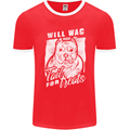 Staffordshire Terrier Wag For Treats Funny Mens Ringer T-Shirt FotL Red/White