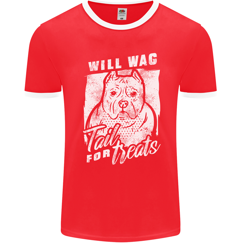 Staffordshire Terrier Wag For Treats Funny Mens Ringer T-Shirt FotL Red/White