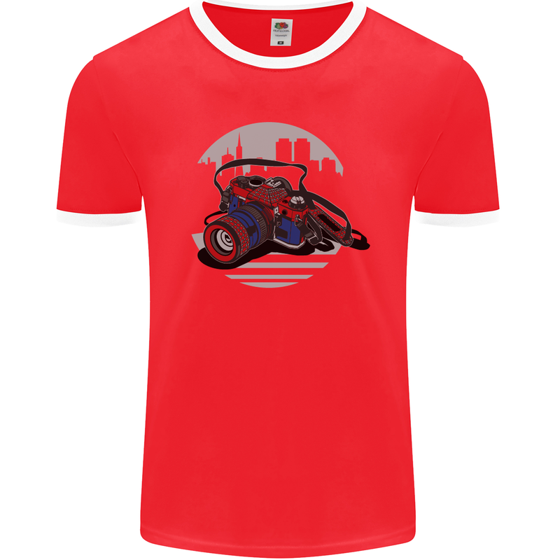 Superhero Camera Photography Photorapher Mens Ringer T-Shirt FotL Red/White