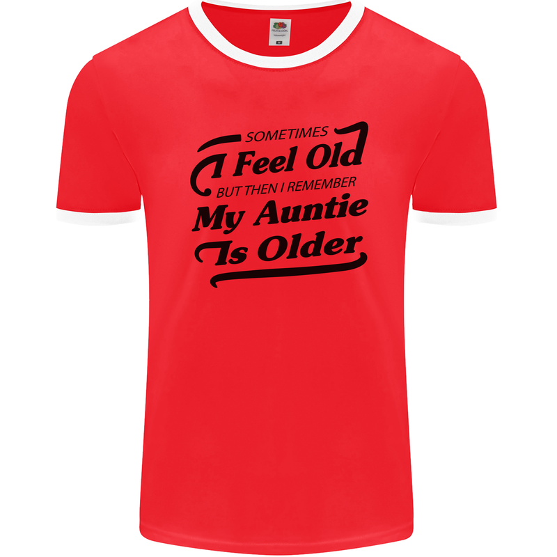 My Auntie is Older 30th 40th 50th Birthday Mens Ringer T-Shirt FotL Red/White