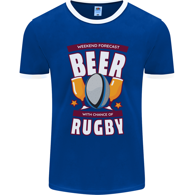 Weekend Forecast Beer Alcohol Rugby Funny Mens Ringer T-Shirt FotL Royal Blue/White