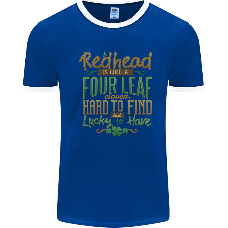 St Patricks Day Redhead Ginger Funny Irish Mens White Ringer T-Shirt Royal Blue/White