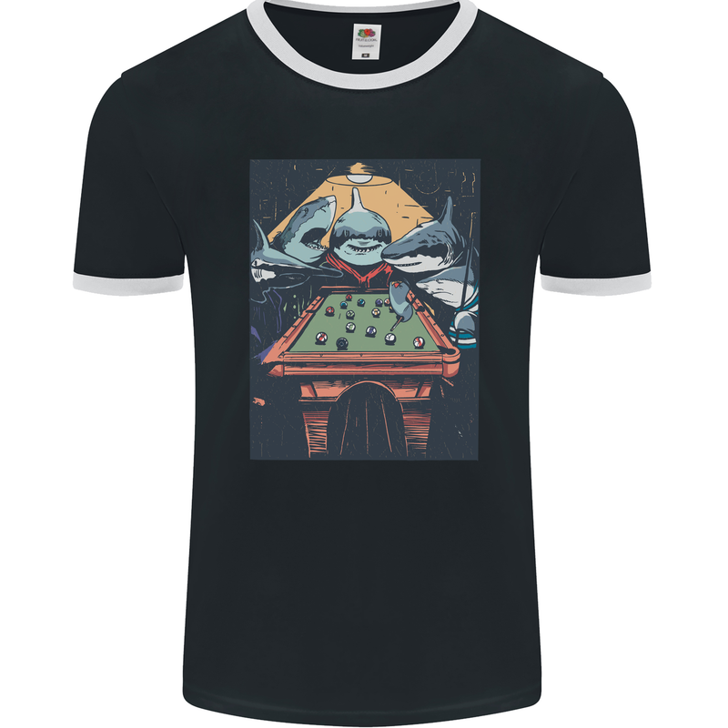 Pool Shark Snooker Player Mens Ringer T-Shirt FotL Black/White