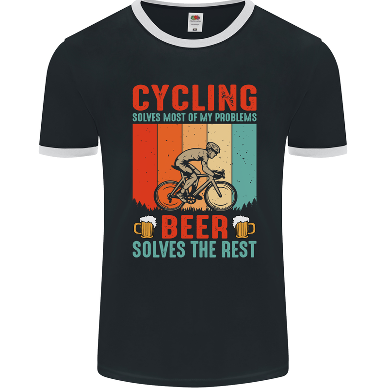 Cycling Funny Beer Cyclist Bicycle MTB Bike Mens Ringer T-Shirt FotL Black/White