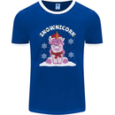 Christmas Snowicorn Funny Xmas Unicorn Mens Ringer T-Shirt FotL Royal Blue/White