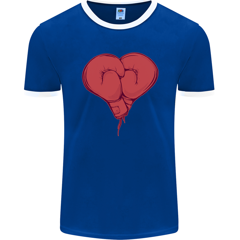 Heart Boxing Gloves Boxer MMA Muay Thai Mens Ringer T-Shirt FotL Royal Blue/White